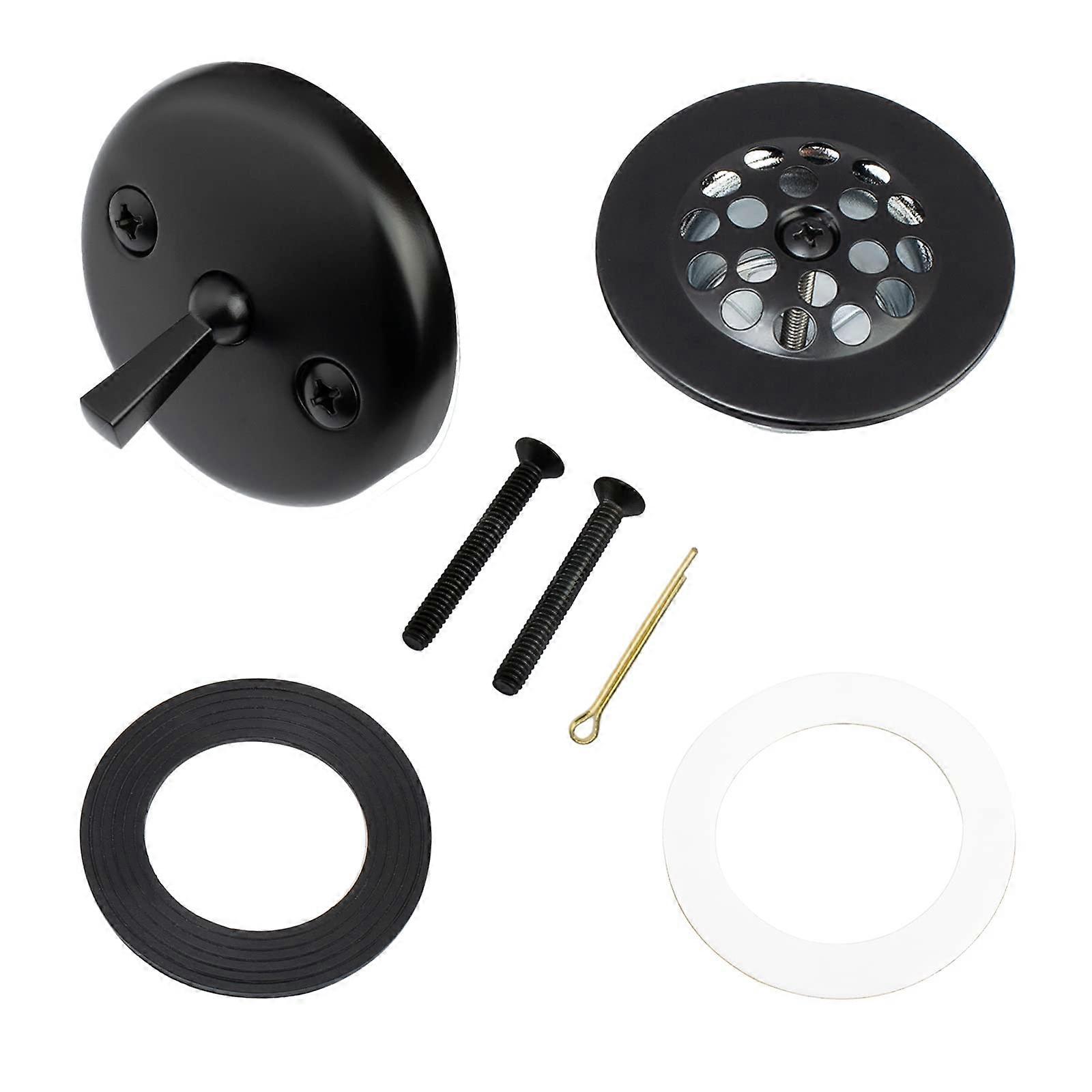 Matte Black Trip Lever Bathtub Drain Kit with Overflow Face Plate, No Putty Installation, Universal Fit