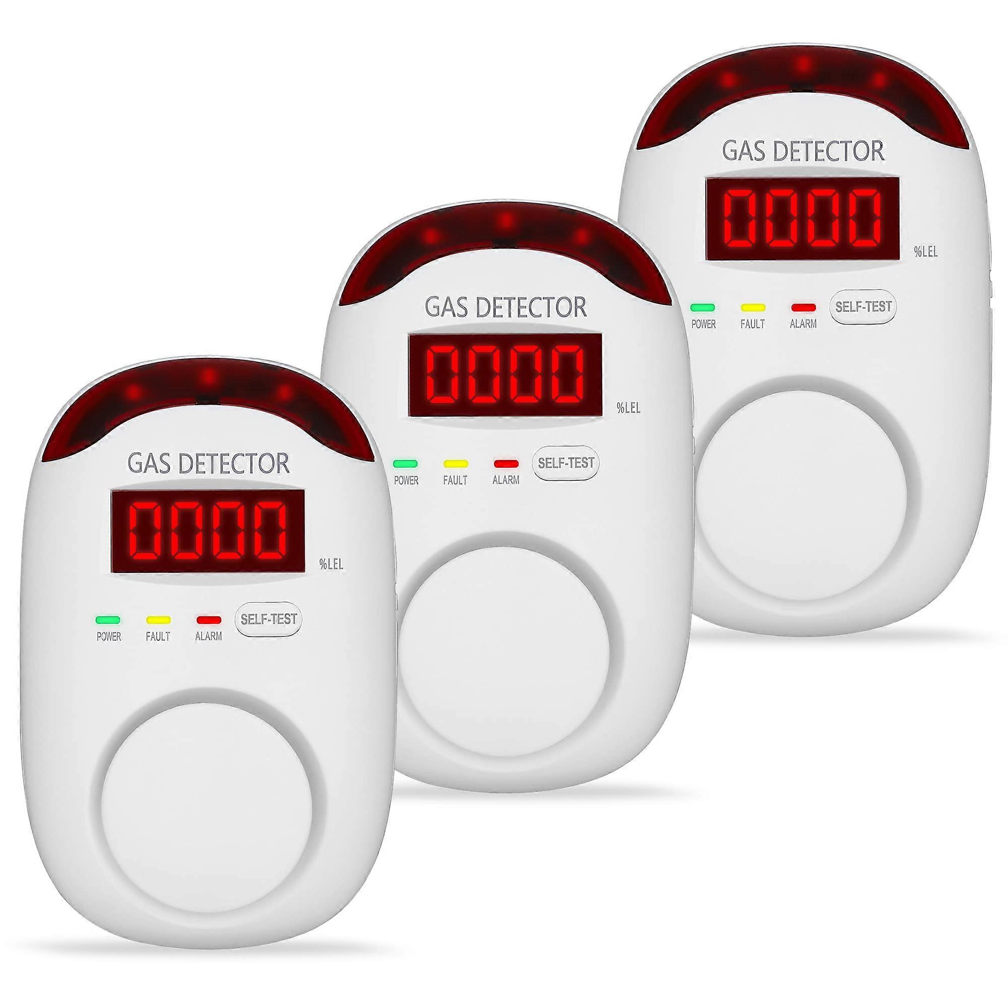 3 Pack Natural Gas Detector with RealTime Display, 85dB Alarm for Home, Kitchen, RV, Propane and Methane