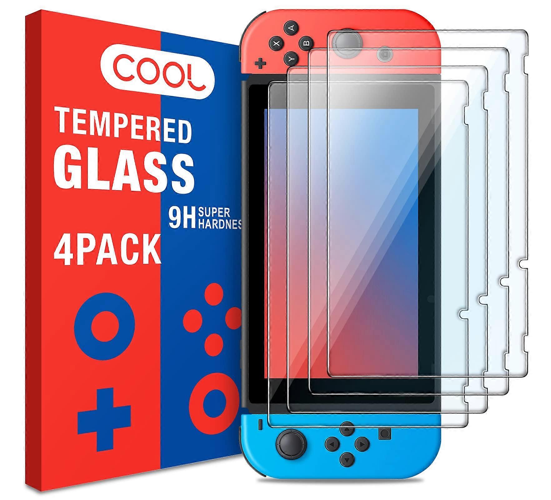 Tempered Glass Screen Protector 4 Pack for Nintendo Switch, HD Clear AntiScratch Bubble Film