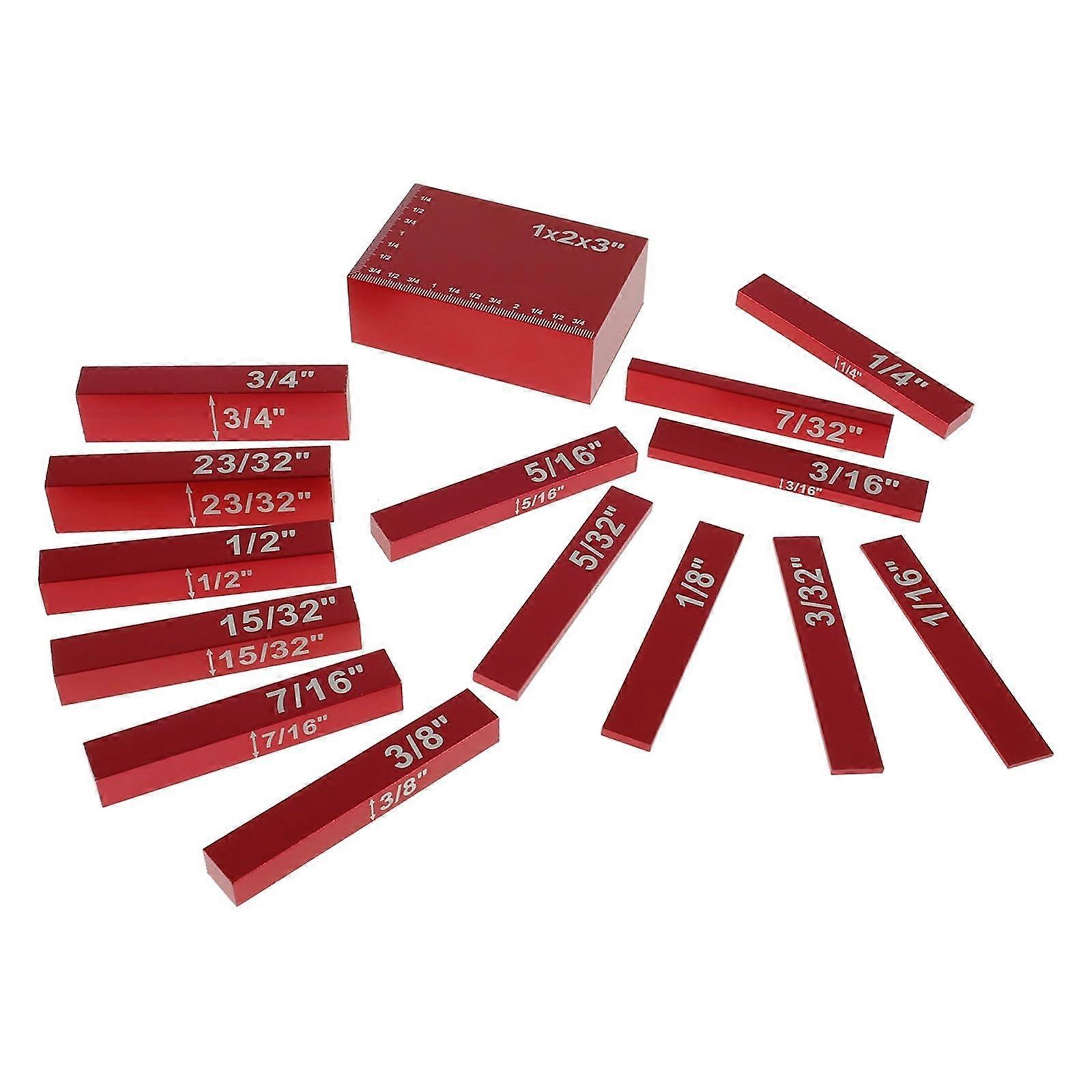 Gauge Block Set 15pcs Precision Aluminum Setup Bars for Accurate Height Adjustment Red