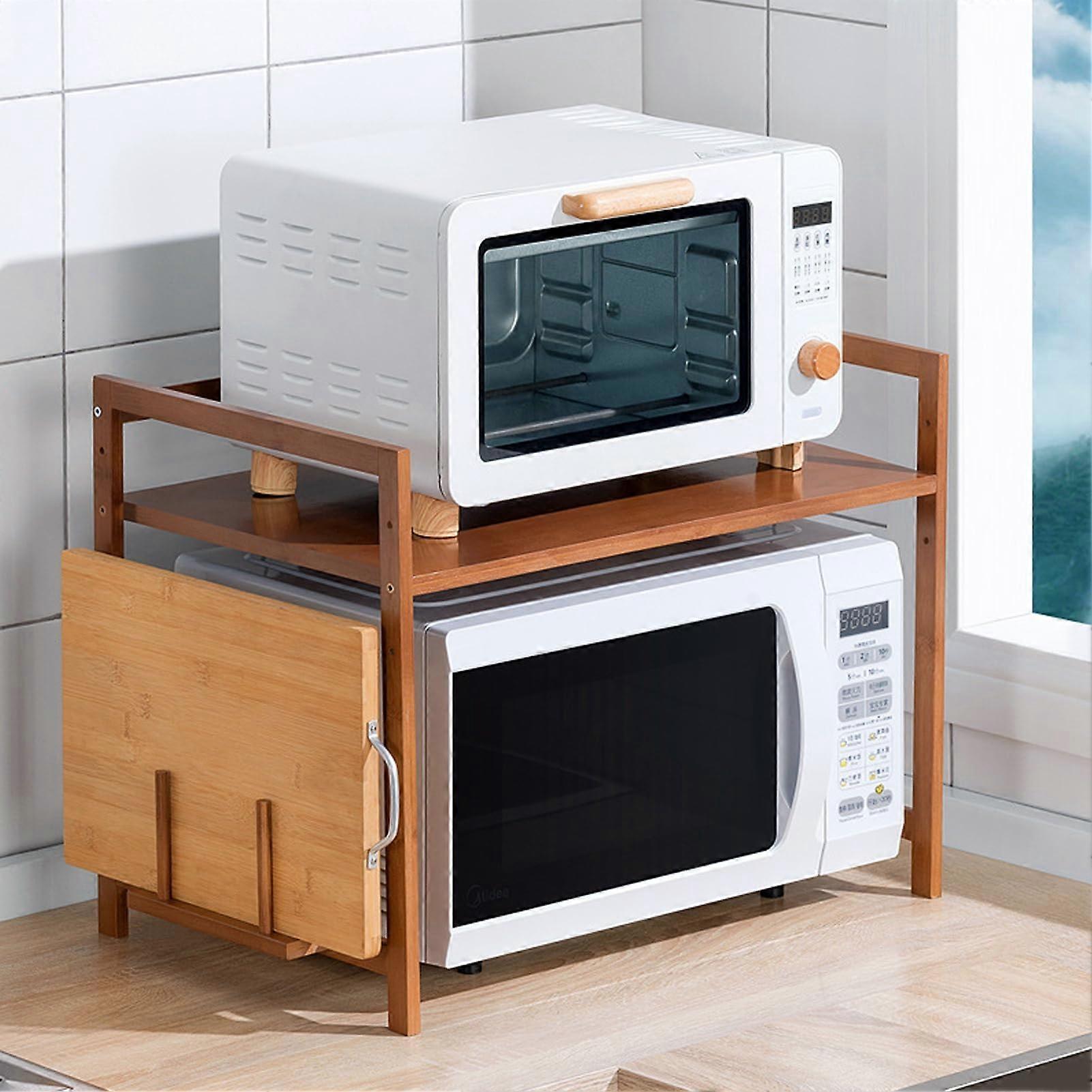 Heavy Duty Microwave Stand with Drawer, Rust Resistant Two Tier Kitchen Storage Rack, Brown