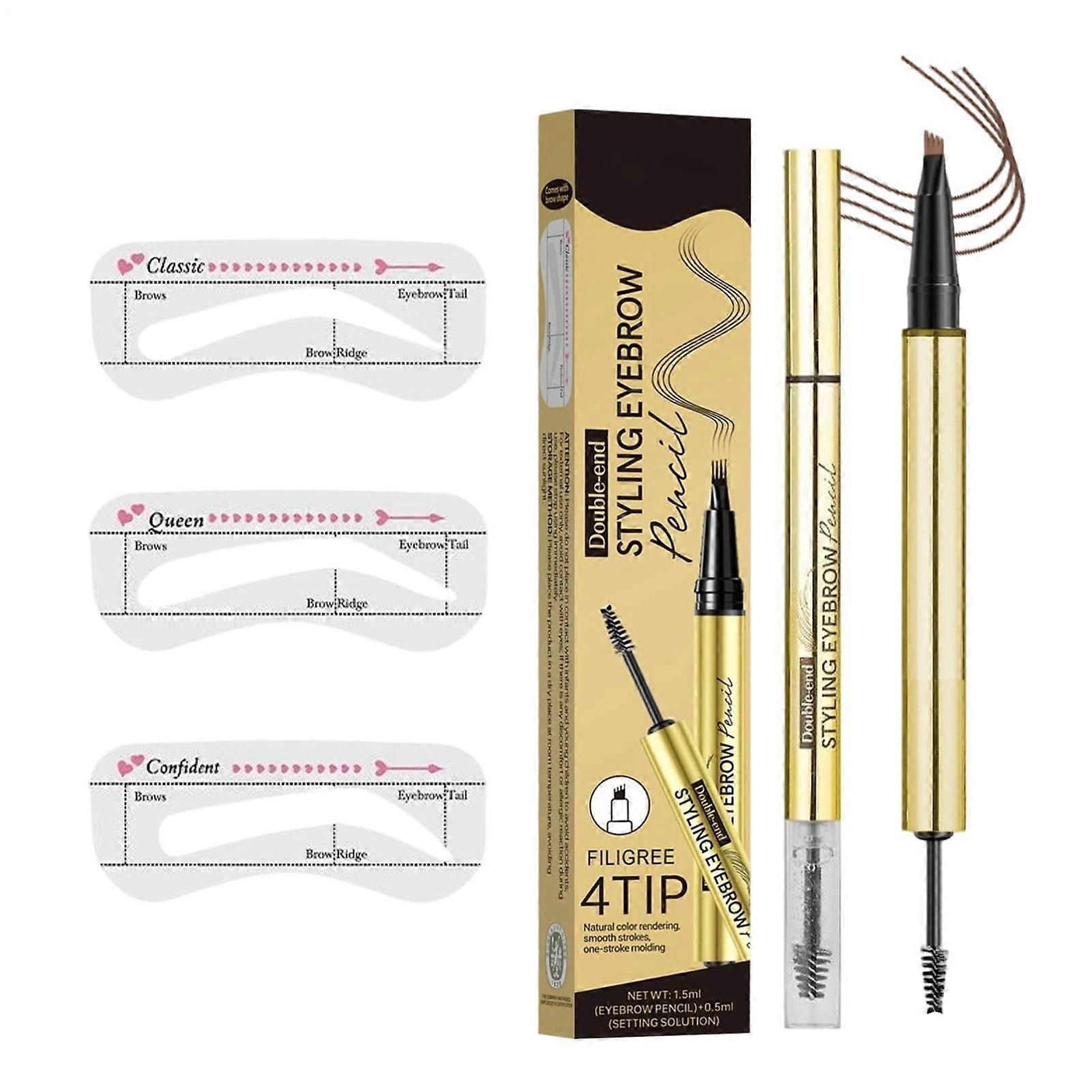 Waterproof Eyebrow Pencil with Gel, Smudgeproof Four Prong Tip for Long Lasting Sweatproof Brows