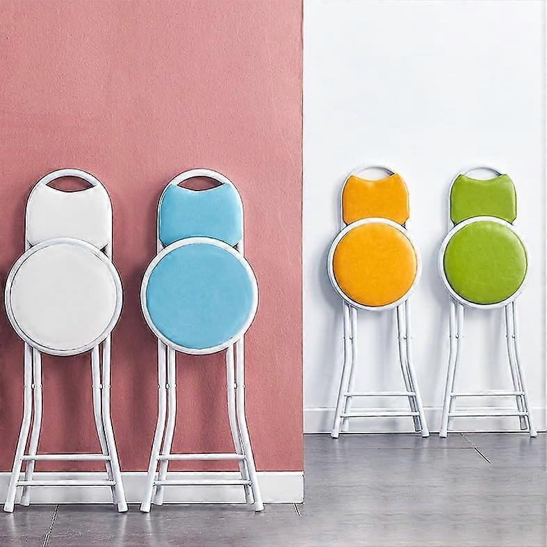 Folding Dining Chair with Leather Padded Seat, SpaceSaving Foldable Bar Stool for Kitchen, White