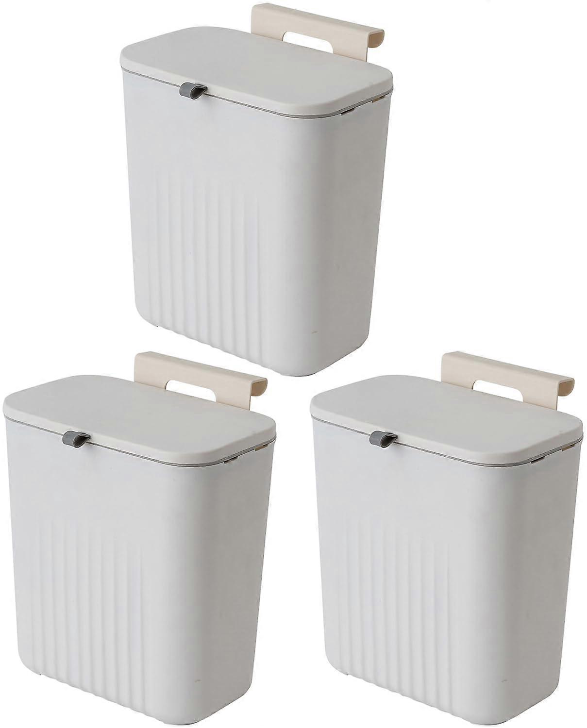 3 Pack 12L Kitchen Compost Bin with OdorBlocking Lid for Countertop or Under Sink, White Hanging Trash Can