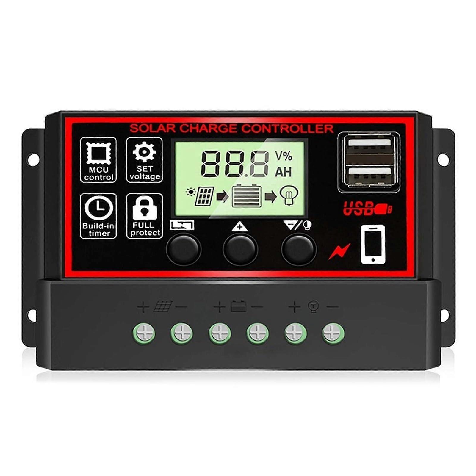 MPPT Solar Charge Controller 60A 12V 24V with Dual USB and Automatic Voltage Adjustment