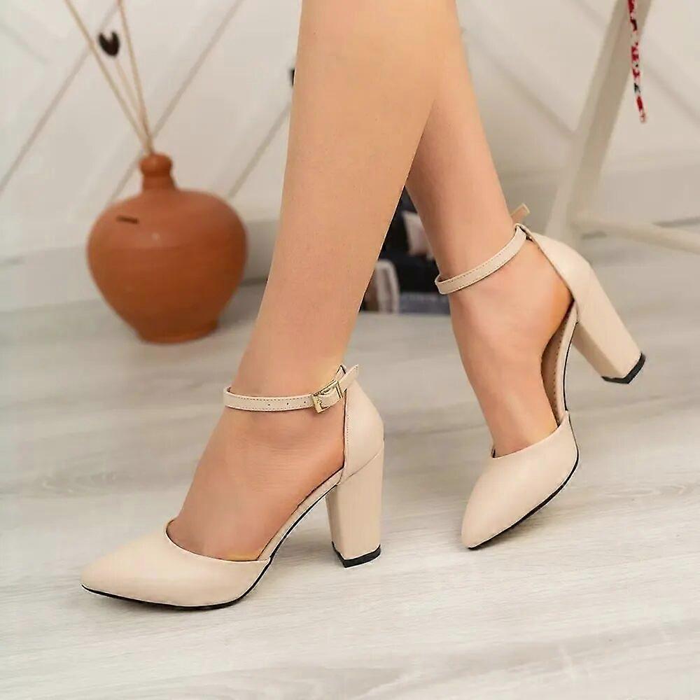 Cream Ankle Strap Party Pumps Women RA-062