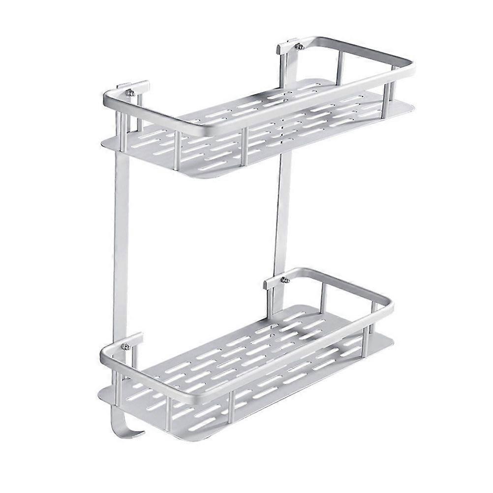 Kitchen Bathroom Storage Rack Wall Mount No Drilling Double Layer Rack (Silver)