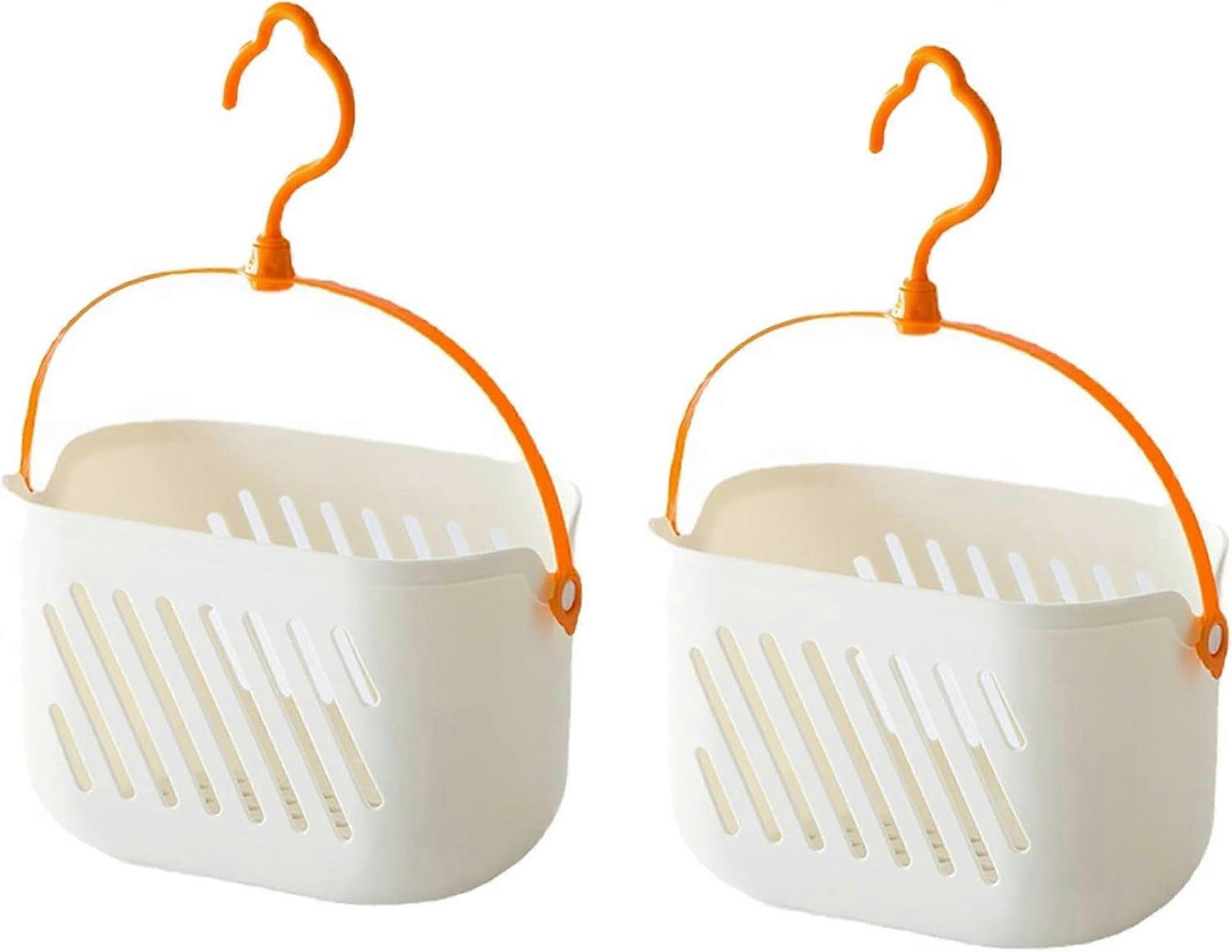 Shower Caddy 2 Pack Plastic Hanging Organizer with Hook, Wall Mount Bathroom Storage Basket, Grey