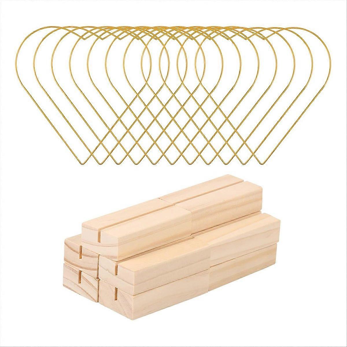 10Pcs Centro de Mesa de Aro Floral de Metal de 10 Polegadas com Base de Madeira