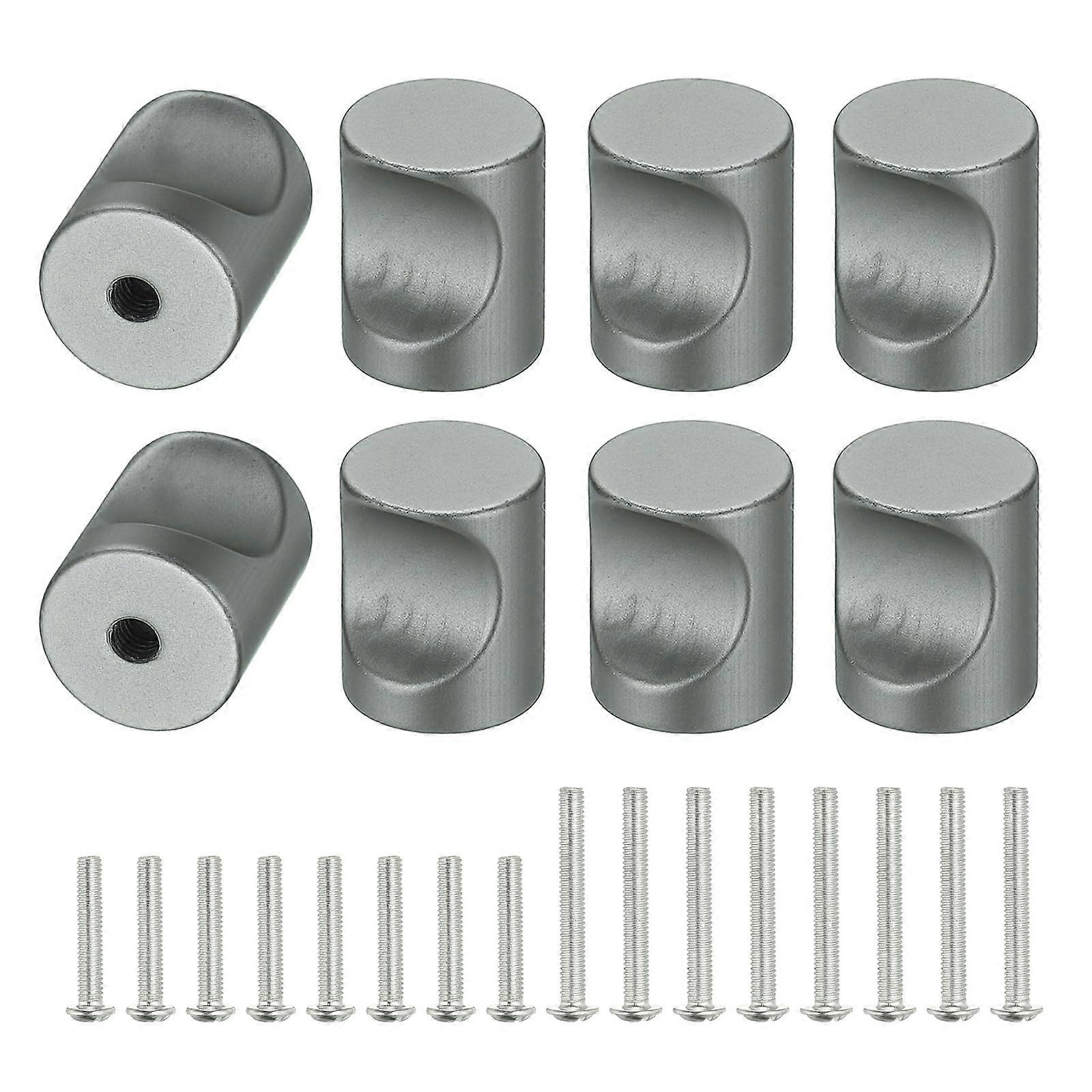 8Pcs Aluminum Alloy Cabinet Knobs and Cylindrical Drawer Pulls, Gray, 0.6in, Modern Durable Handles