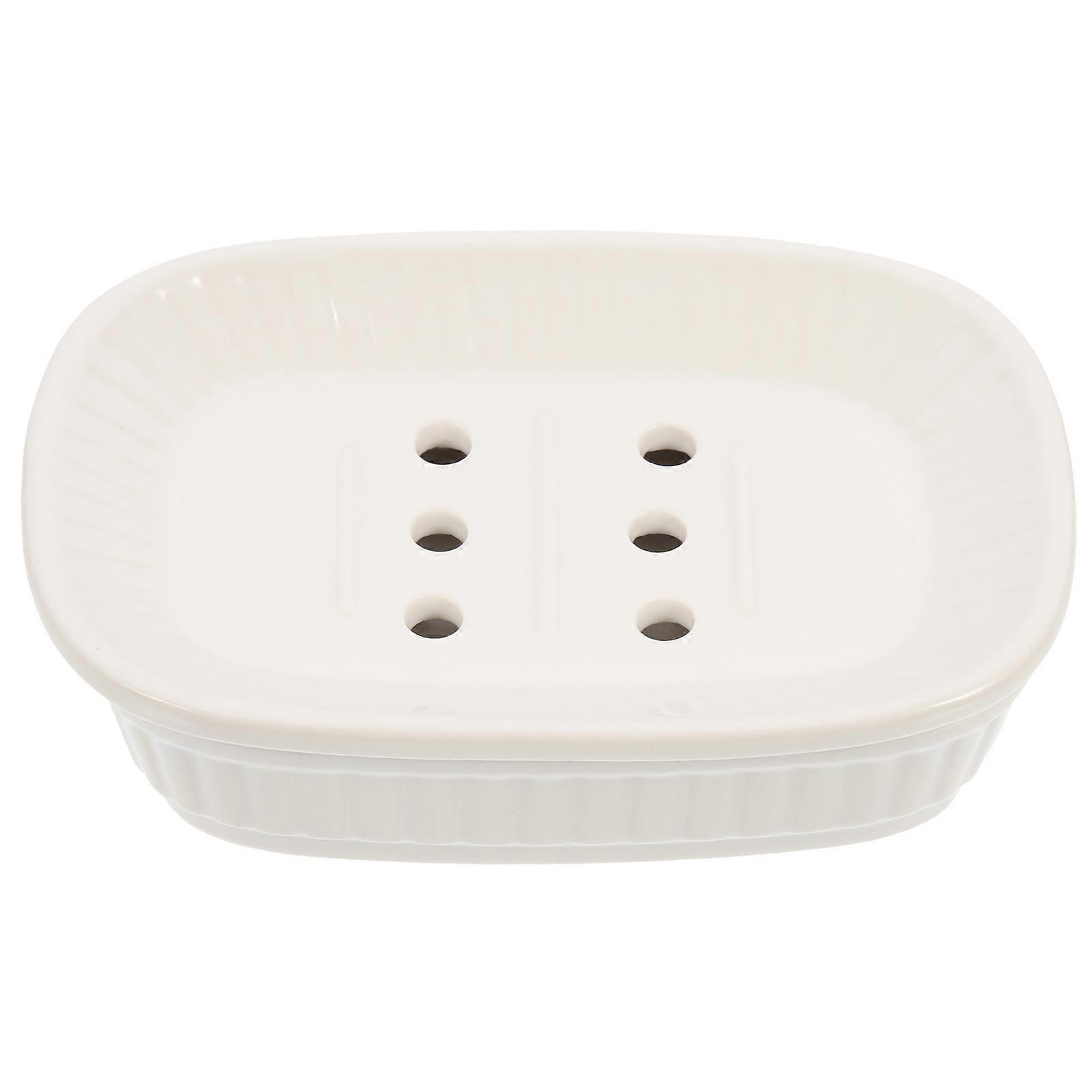 White Ceramic Soap Tray Double-Layer Soap Organizer for Storage