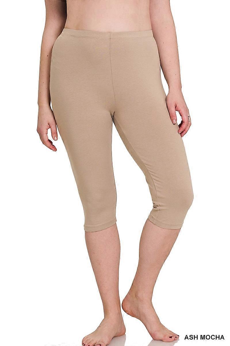 Plus Size Essential Basic Cotton Spandex Stretch Below Knee 15" Length Leggings