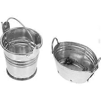 Conjunto de 2 Mini Baldes de Metal para Casa de Bonecas - Mini Baldes Decorativos com Alças - Design Realista para Brincar e Aprender