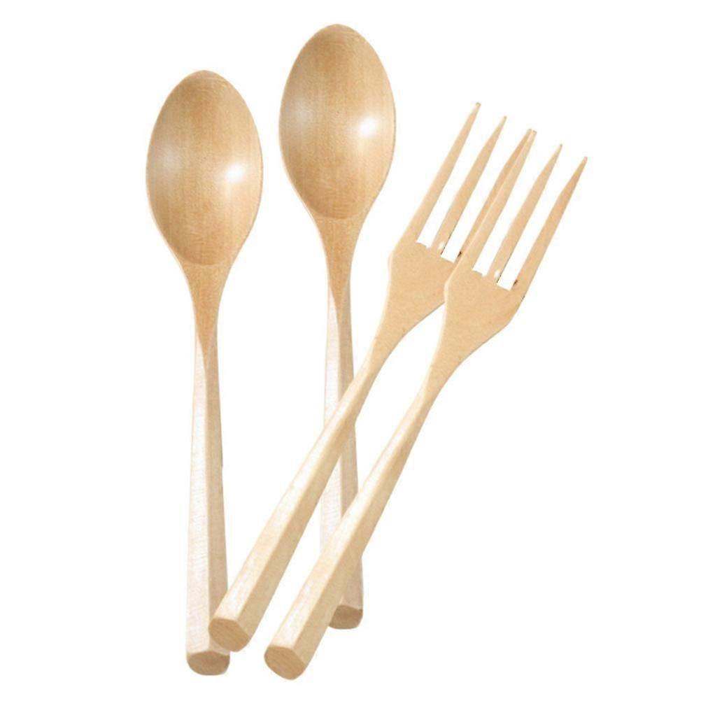 Tableware Set Wooden Fork and Spoon for Kitchen Use 1Set Party Kit