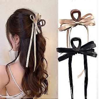 Bow Hair Clips with Long Tail, 5 inch Tassel Ribbon Large Hair Claw Clips