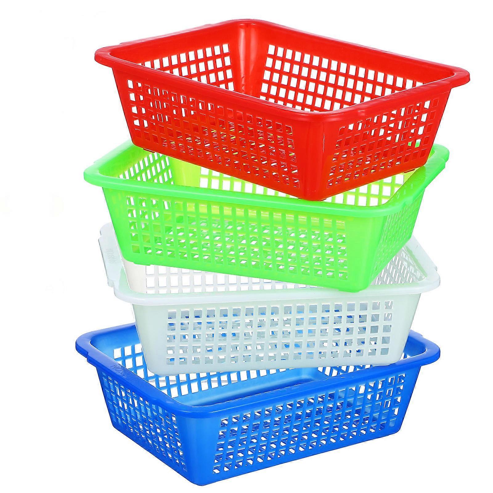 4pcs Draining Baskets Rectangular Household Draining Storage Basket File Container