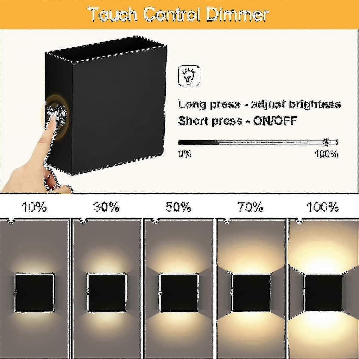 2-Pack Dimmable Rechargeable Wall Light Touch Up Down