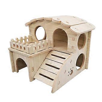Trähamsterhus, kul burtillbehör för lämlar, liten mus, 14 cm x 13 cm x 12,5 cm, 26-27 cm