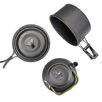 Outdoor Camping Tableware 3 Pcs Outdoor Camping Climbing Equipment Teapot Pot Frying Pan Tablewareblack