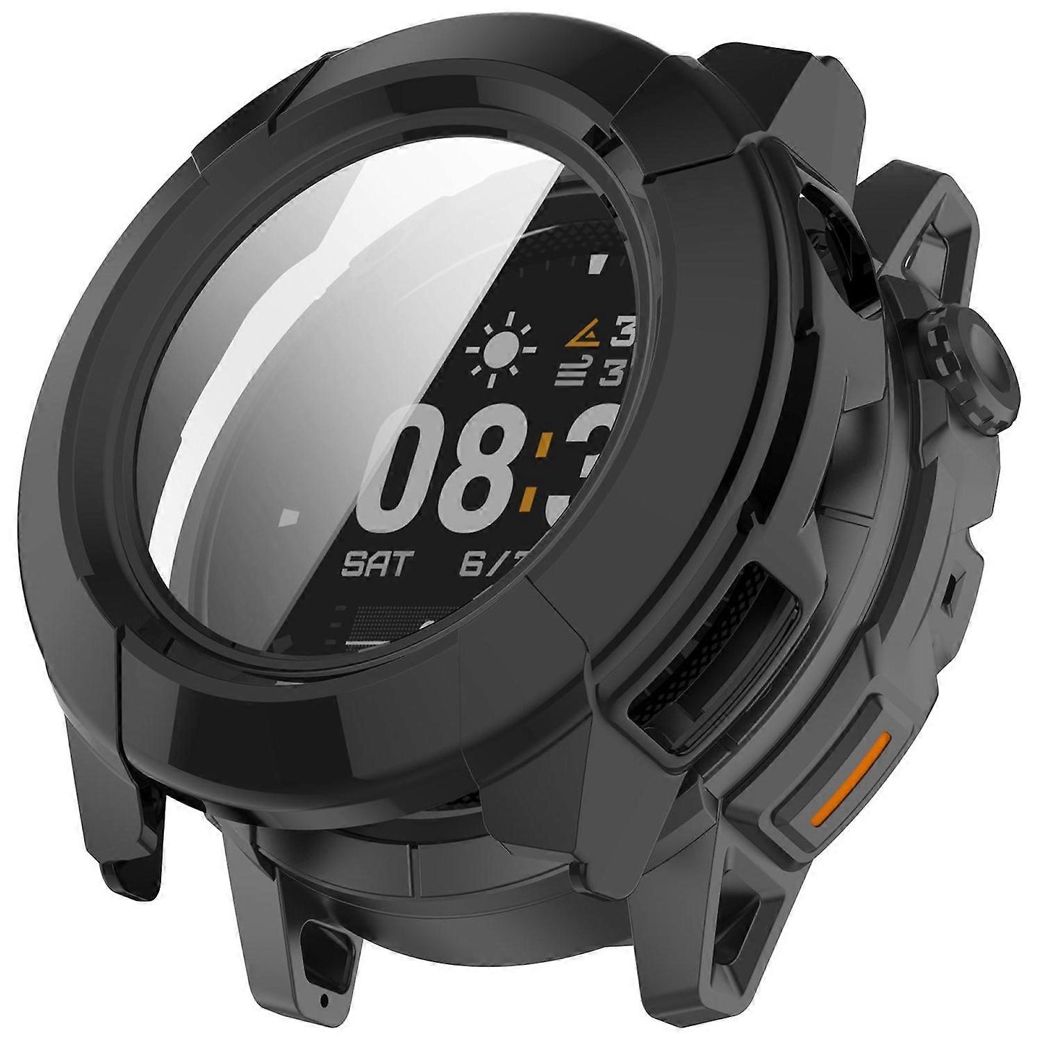 For Coros Nomad Plastic Smart Watch Protective Case + 9H Tempered Glass Black