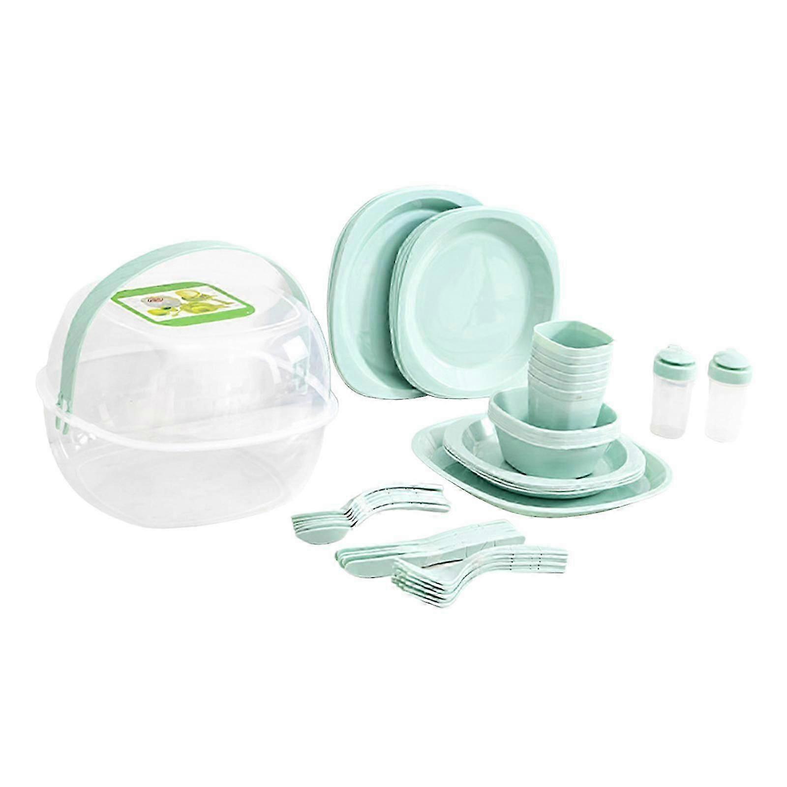 54Pcs Camping Plastic Dinnerware Set Tableware Plates for Dinner Dorm Use