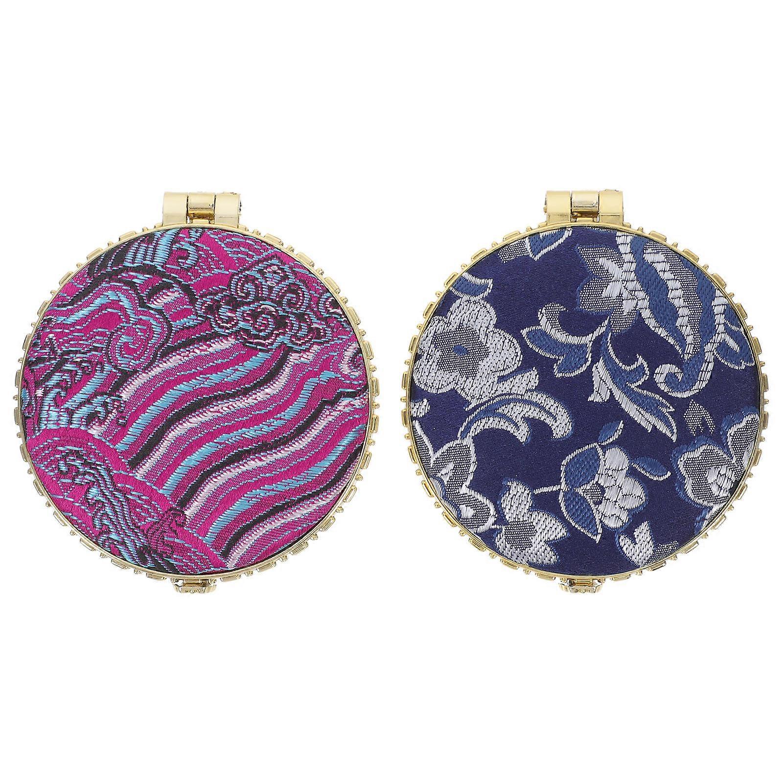 2pcs Foldable Compact Mirror Double Side Mirror Brocade Makeup Mirror Compact Mirror Random Style
