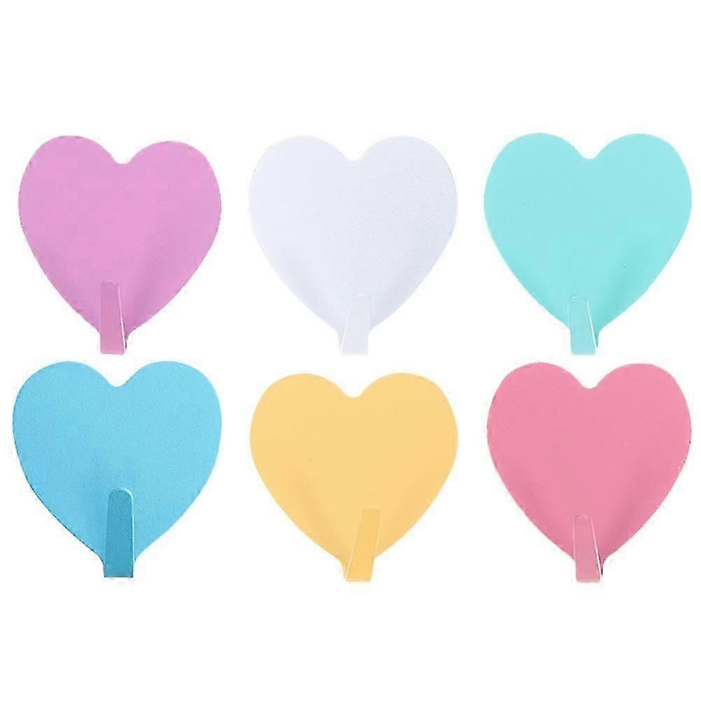 6pcs Heart-shaped Hooks Wall Iron Hooks Adhesive Hooks Multi-functional Hooks