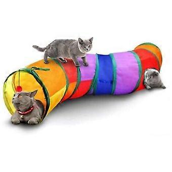 Interaktiver Katzentunnel für den Innenbereich - Haustierspielzeug - Spieltunnel für Katzen, Kätzchen, Kaninchen, Welpen - zusammenklappbar (S-Regenbogen-Stil)