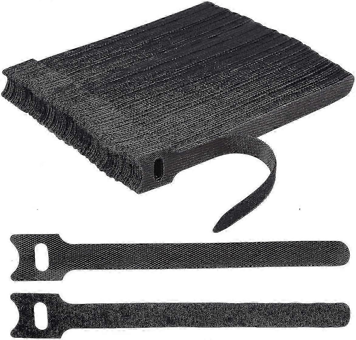 100 X Black Adjustable Reusable Cable Ties Straps, Hook And Loop Cable Straps Cable Ties, Loop Long Cable Straps Ties