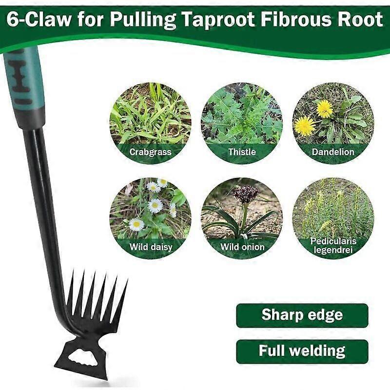 Weeding tool, 6-tooth multi-function manual weeding tool, portable garden weeding tool, yard and garden weeding tool