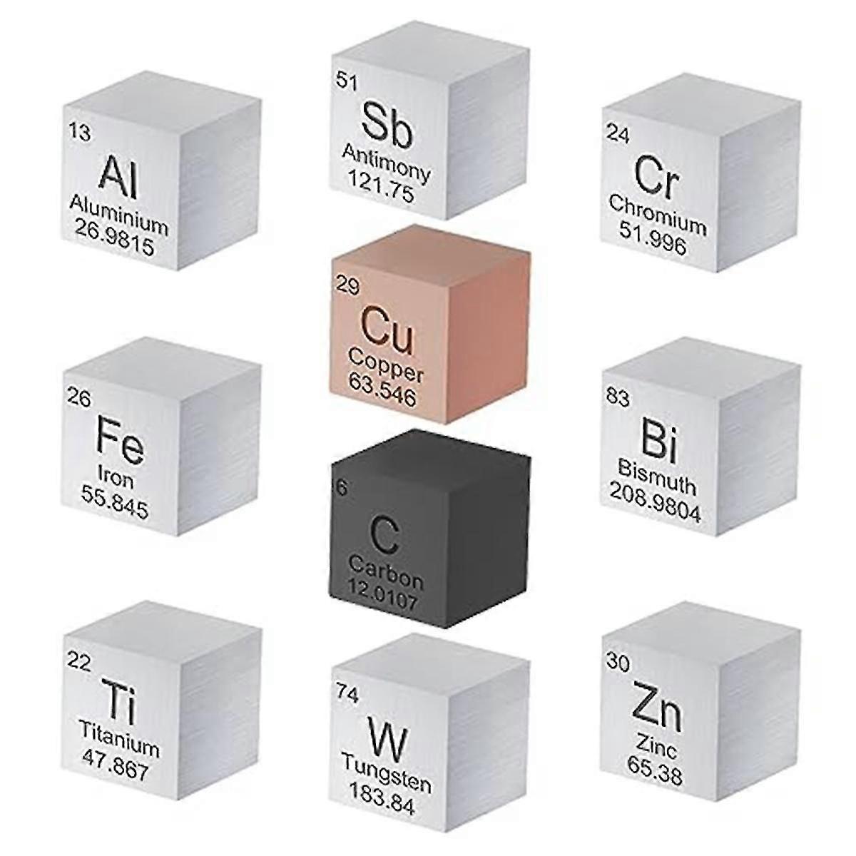10 Pcs Elements Square Set 0.59 Inch, Tungsten Square Metal, Periodic-table Of Elements ,for Teachi