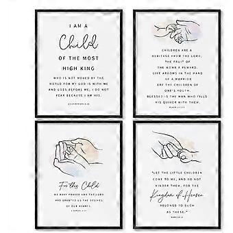 4 Pcs Christian Nursery Wall Art Prints, Inspirational Bible Scripture Decor for Kids Room, Baby Gift, Unframed 8x10 Inch