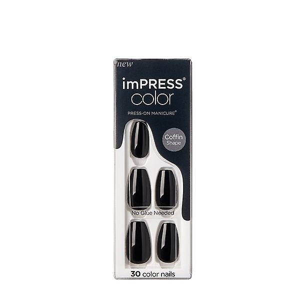 Kiss Impress Color Medium Coffin Press-on Nails, 'all Black', 30 stuks