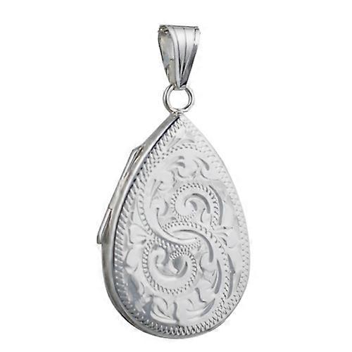 Silver 28x19mm engraved flat teardrop Locket