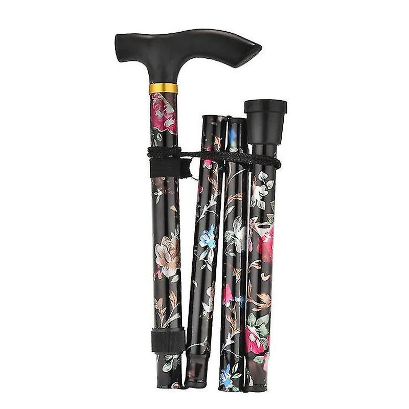 Lightweight Foldable Compact Walking Stick - Black Floral