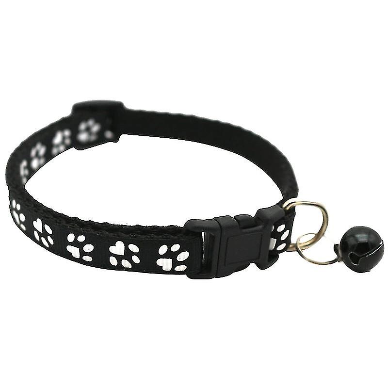Puppy Kitten Collar,pawprint Nylon With Bell Adjustable Release Clip Bucklebrown