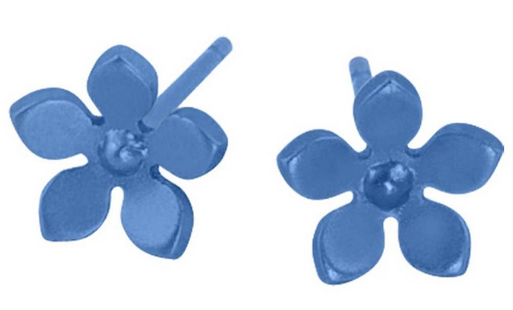 Ti2 Titanium 8mm Five Petal Stud Earrings - Aqua Blue