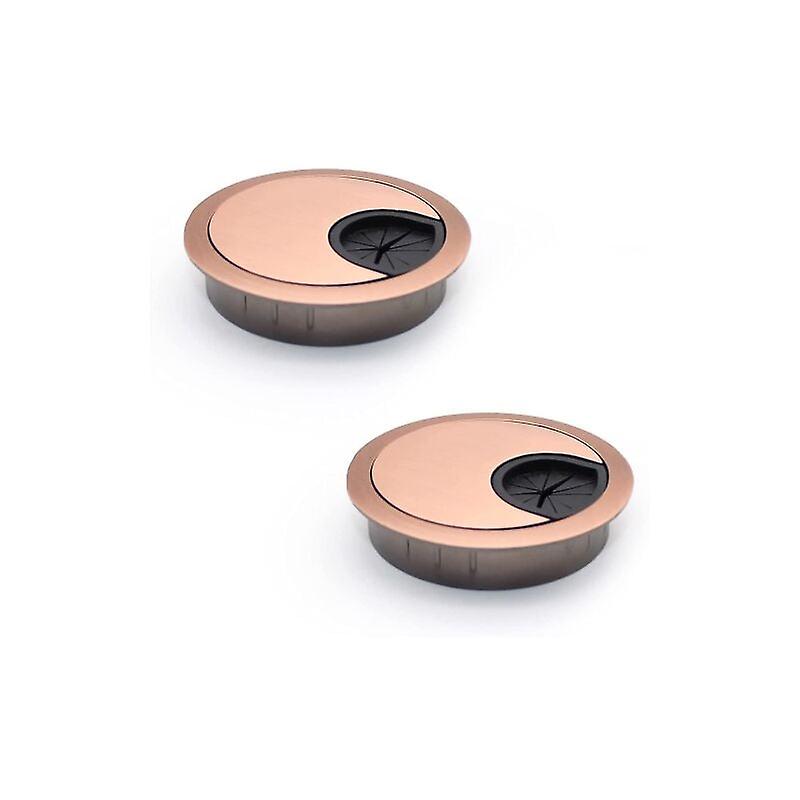Set of 2 Round Built-in Cable Glands, Brushed Steel Metal Wire Design, Cable Storage for Office Table Diameter 53mm