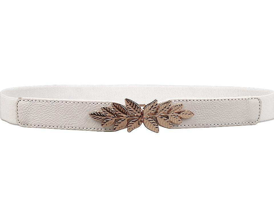 Simple Elastic Elastic Waist Belt Female Waist Small Leaf Pair Buckle Thin Belt Belt (white (100cm))