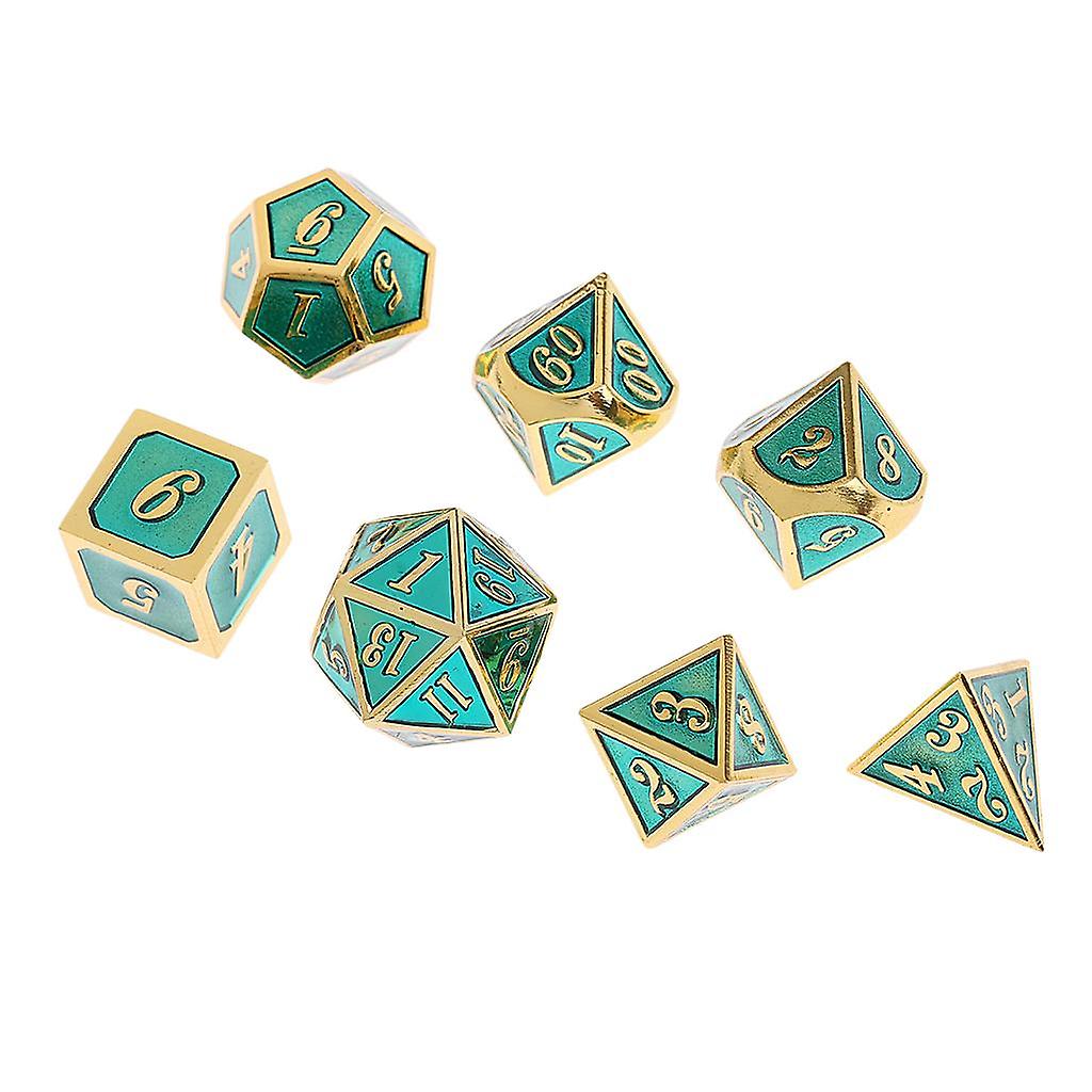 Alloy Polyhedral Dice Set d4 d6 d8 d10 d12 d20 for MTG TRPG DND Golden Blue