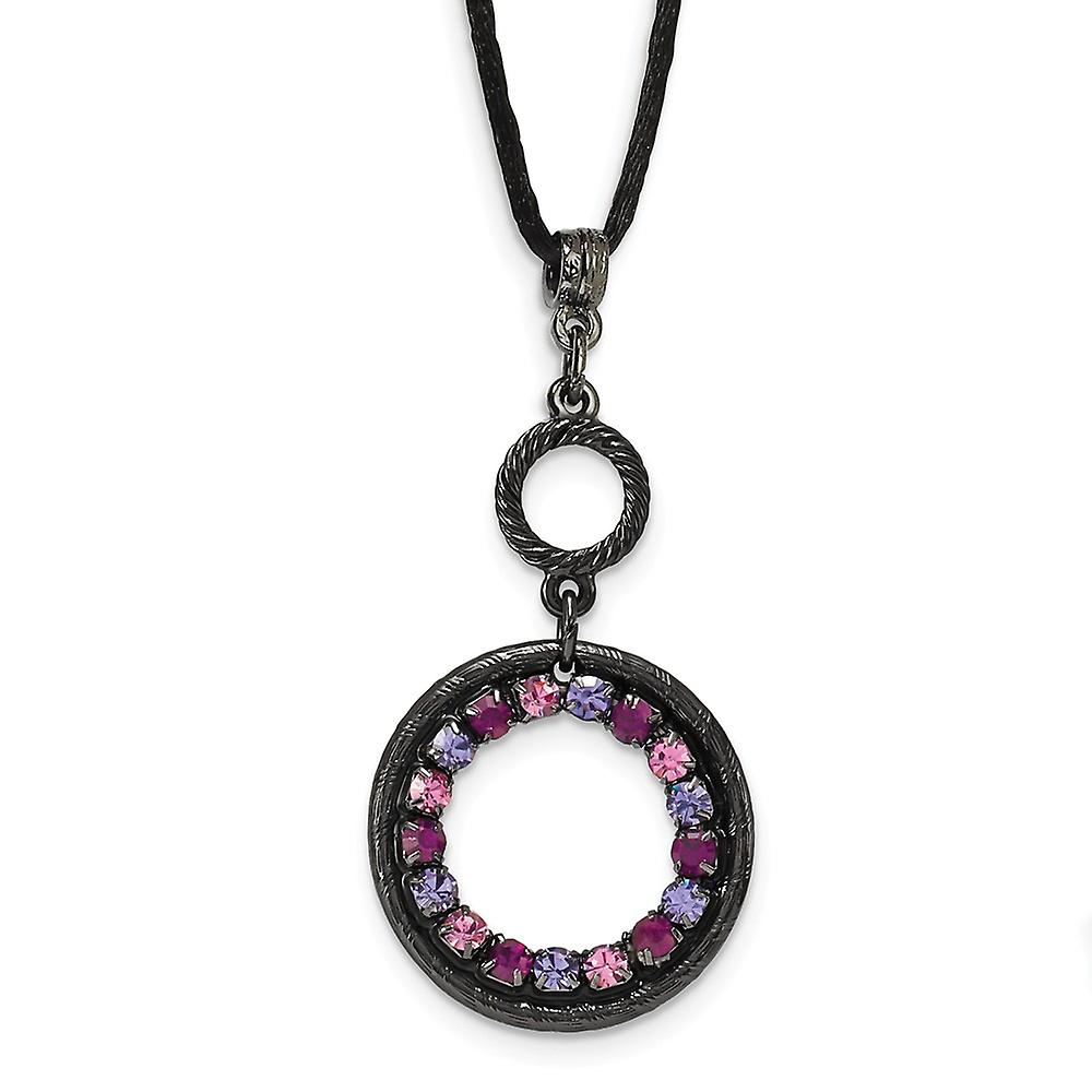 Colar com pingente de círculo de 40 cm (16 polegadas) com fecho lagosta sofisticado, banhado a preto, em tons de rosa claro, escuro e roxo, com cordão de cetim extensor.