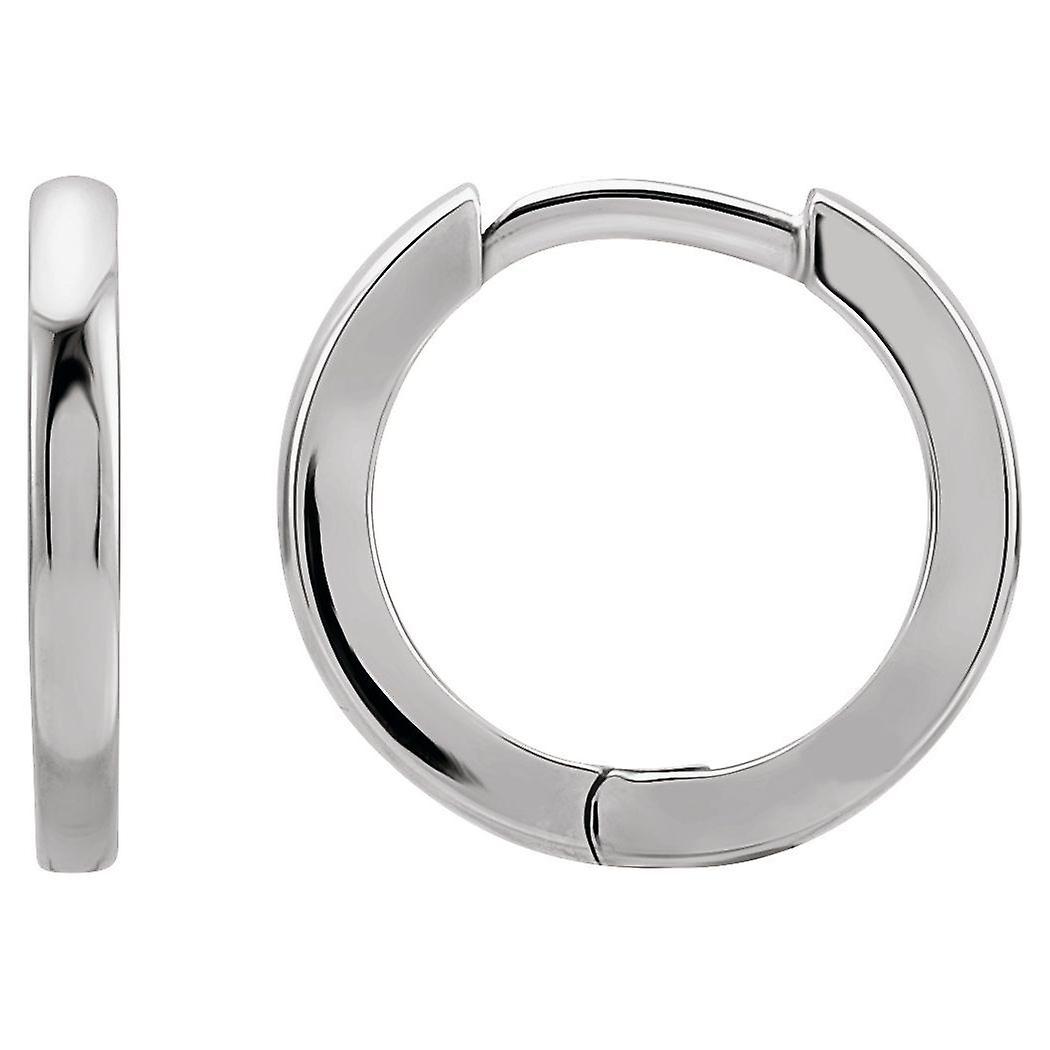 14Kホワイトゴールド15x1.65mmポリッシュヒンジ付きフープピアス-女性用フープピアス - 2.0グラム
