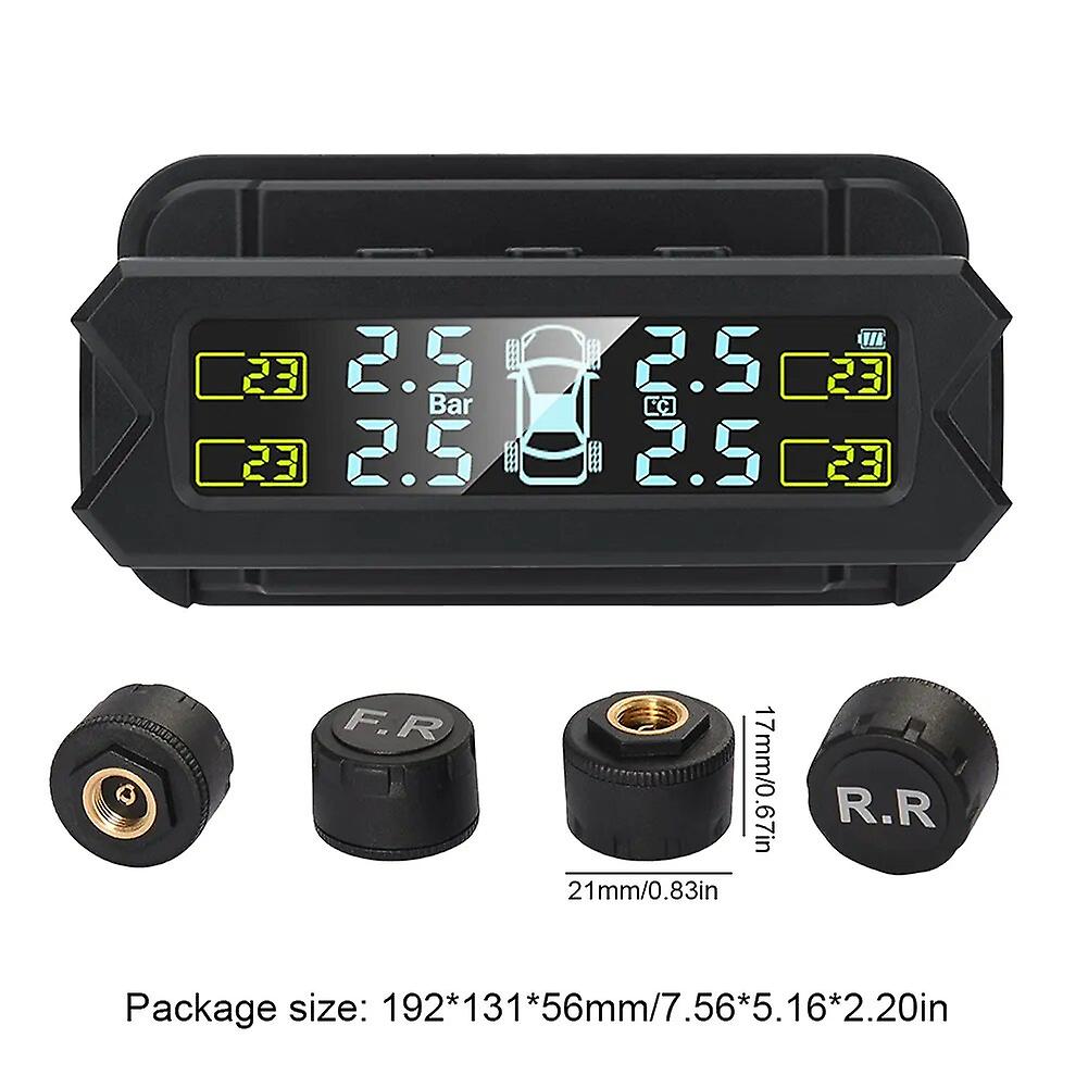 Solar Power Tpms 400mah Car Tire Pressure Alarm Monitor System 4 External/internal Sensor Tyre Pressure Temperature Warning