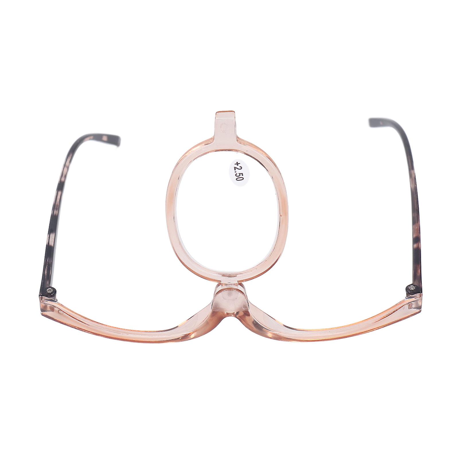 Flip Down Magnify Glasses Folding 180 Degree Rotating Magnifying Cosmetic Reading Glasses for Makeup +2.50 