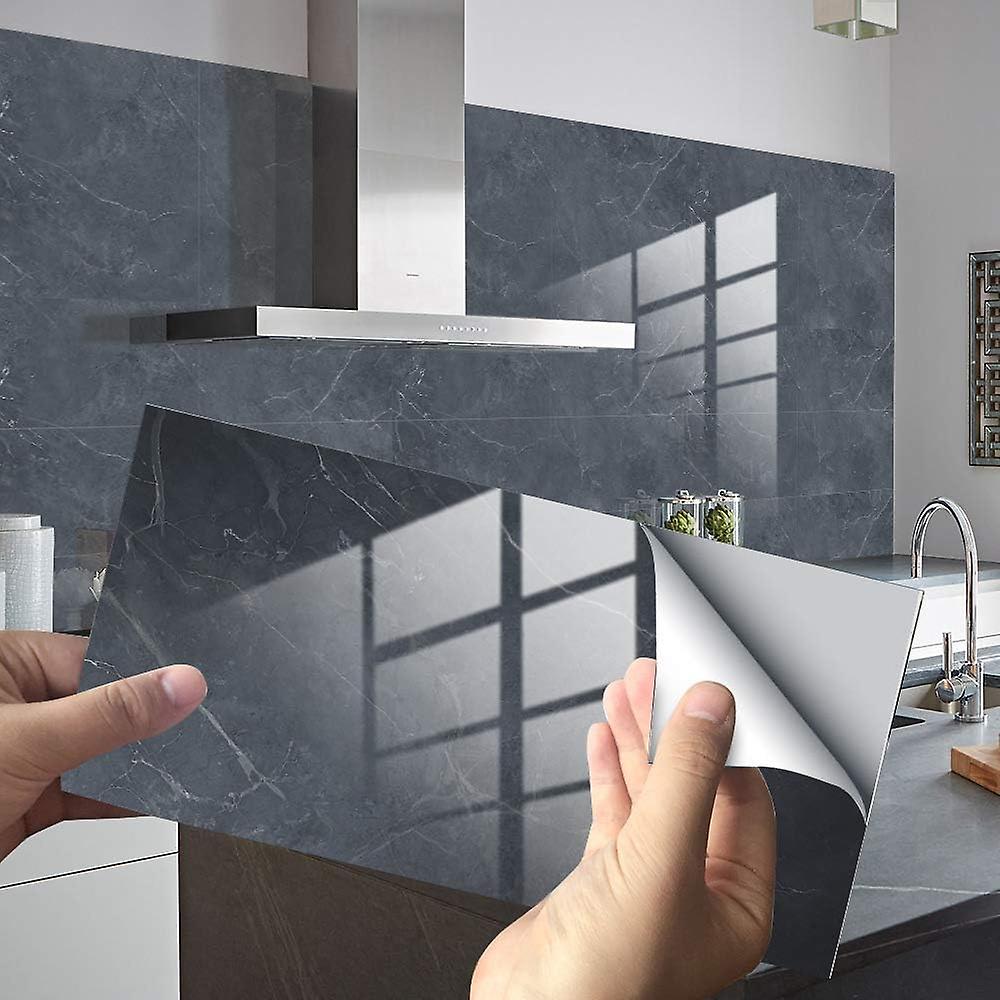 Decorative Adhesive Rectangle Tiles for Bathroom and Kitchen Tile Stickers, 3D Marble Pattern Mosaic Waterproof Adhesive Decoration, 30x15cm (Anthraci