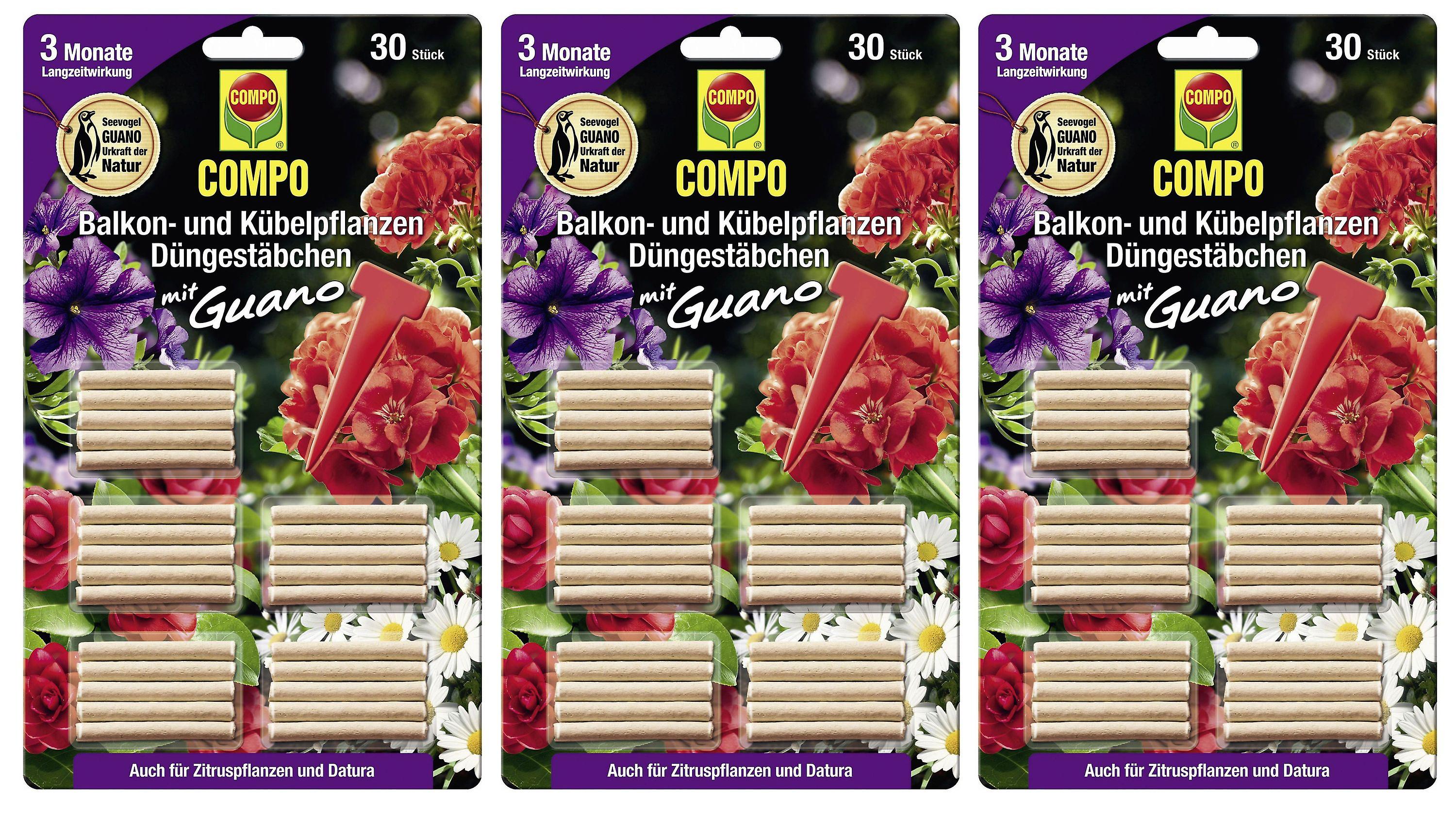 3 x COMPO balcony and potted plants fertilizer sticks with guano, 30 pieces