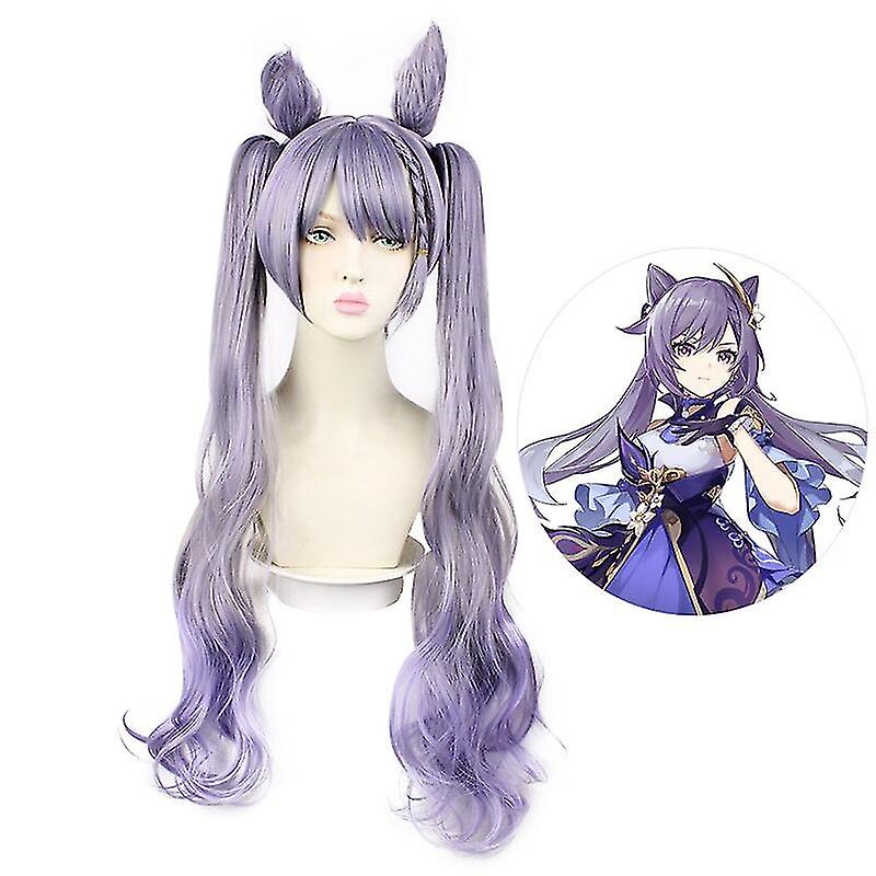 Keqing Gradient Purple Wig With Ears Cosplay Costume Game Genshin