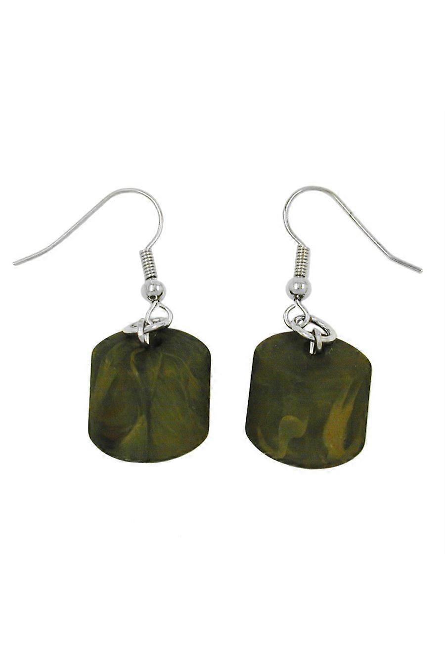 Hook Earrings Slanted Bead Green Olive - Gl04791