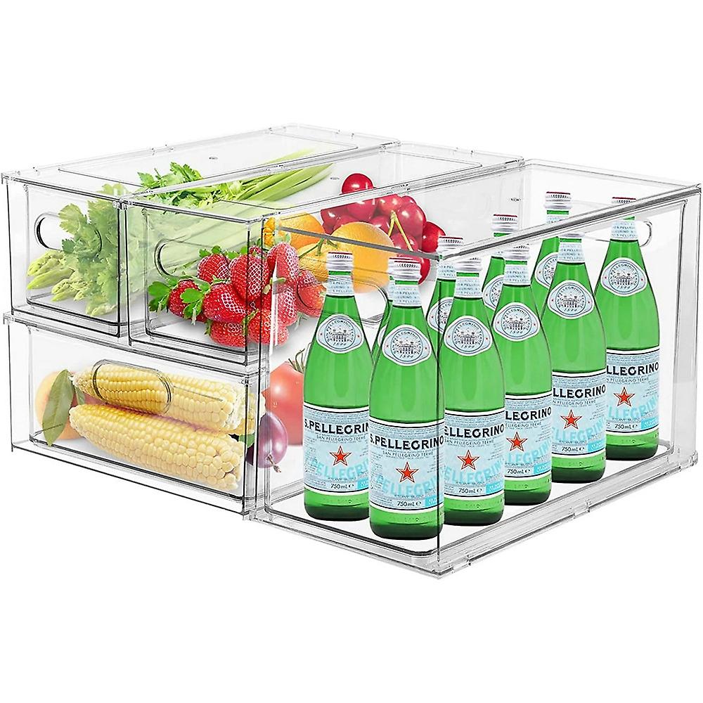4 Pack Refrigerator Organizer Bins with Pull-out Drawer Stackable for Kitchen