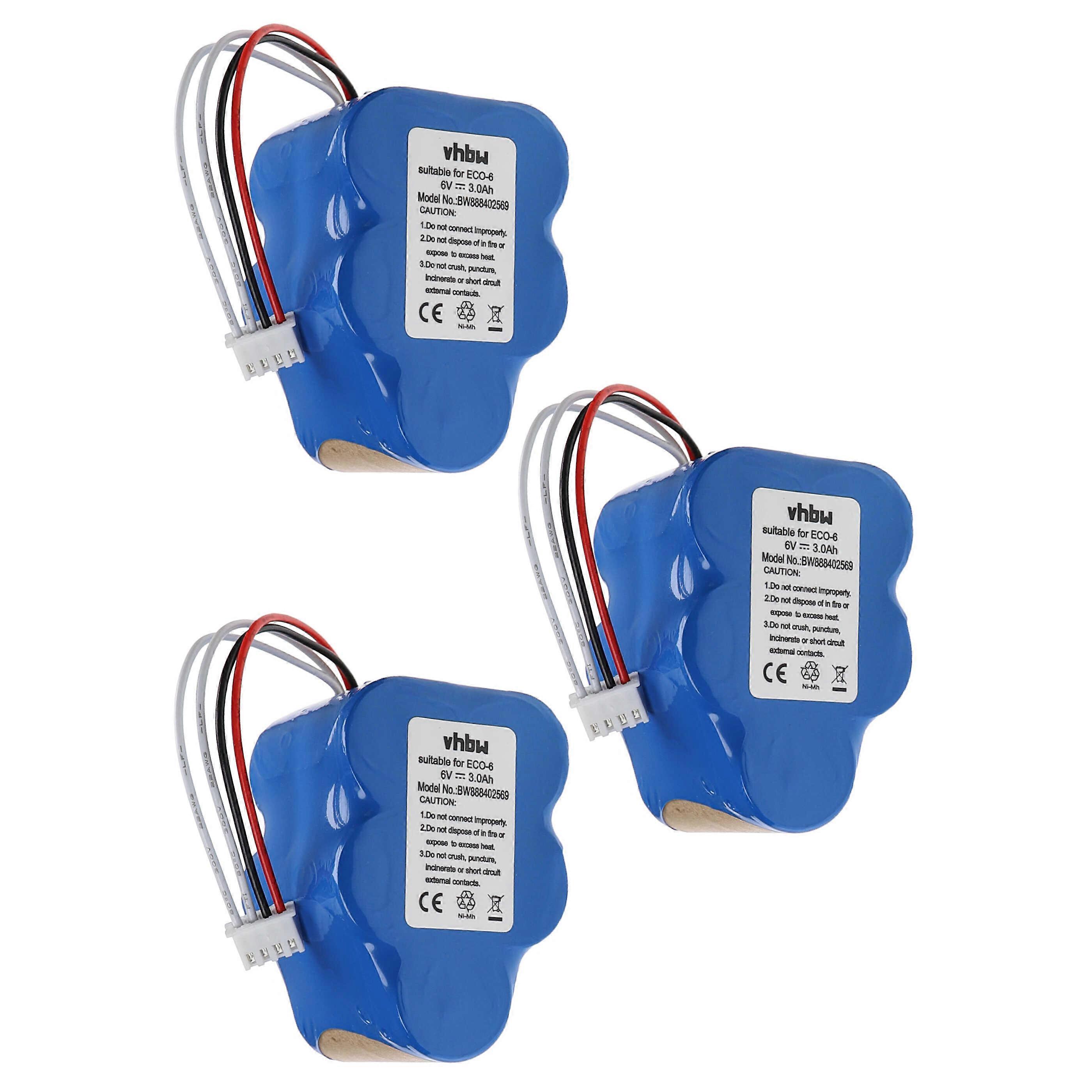 vhbw 3x Akku kompatibel mit Ecovacs Deebot D780, D73, D76, D720, D73n, D730, D77, D760, D79 Staubsauger (3000 mAh, 6 V, NiMH)